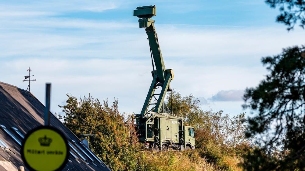 Mobile radar system seen on a hill near the Danish coast.