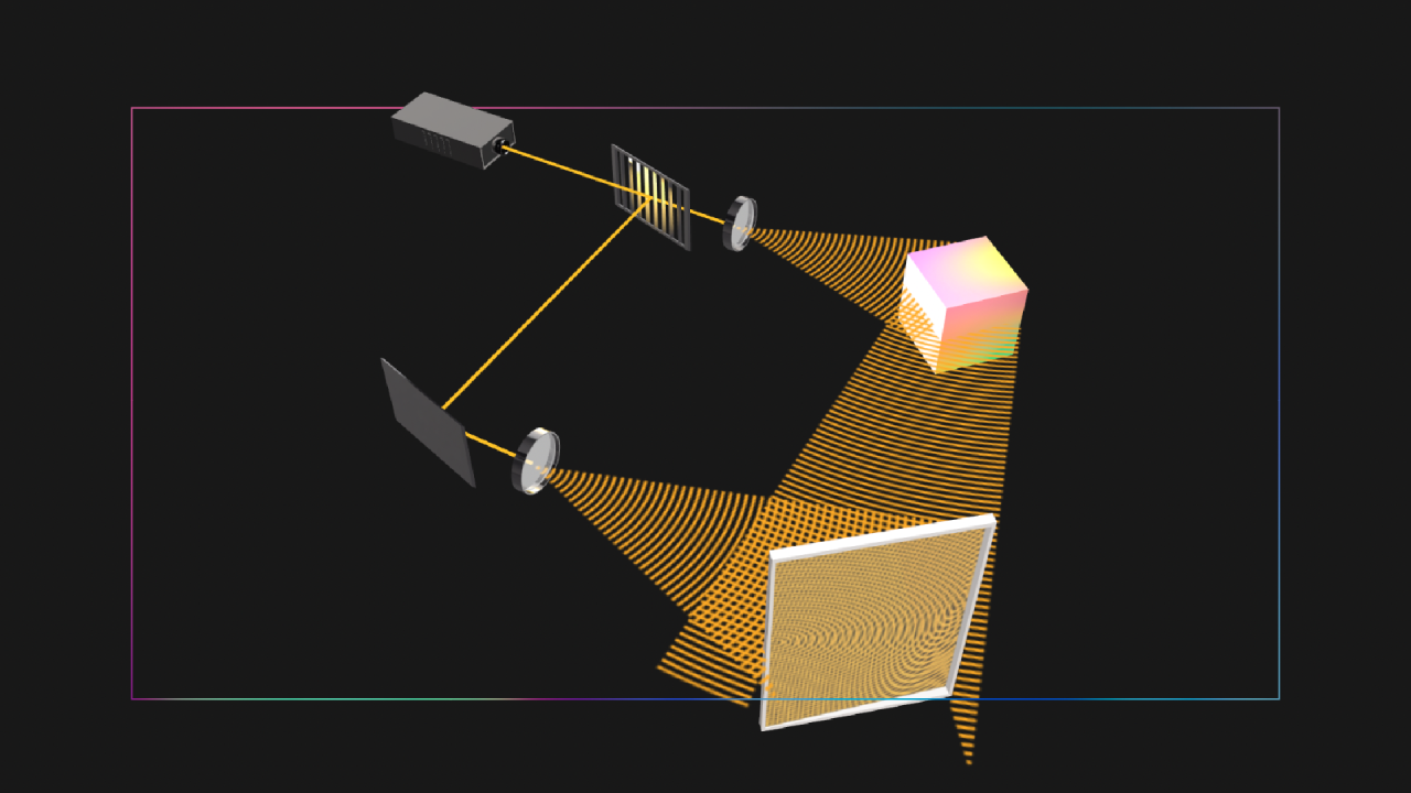 ilustracija koja pokazuje kako se laser deli da bi stvorio hologram 