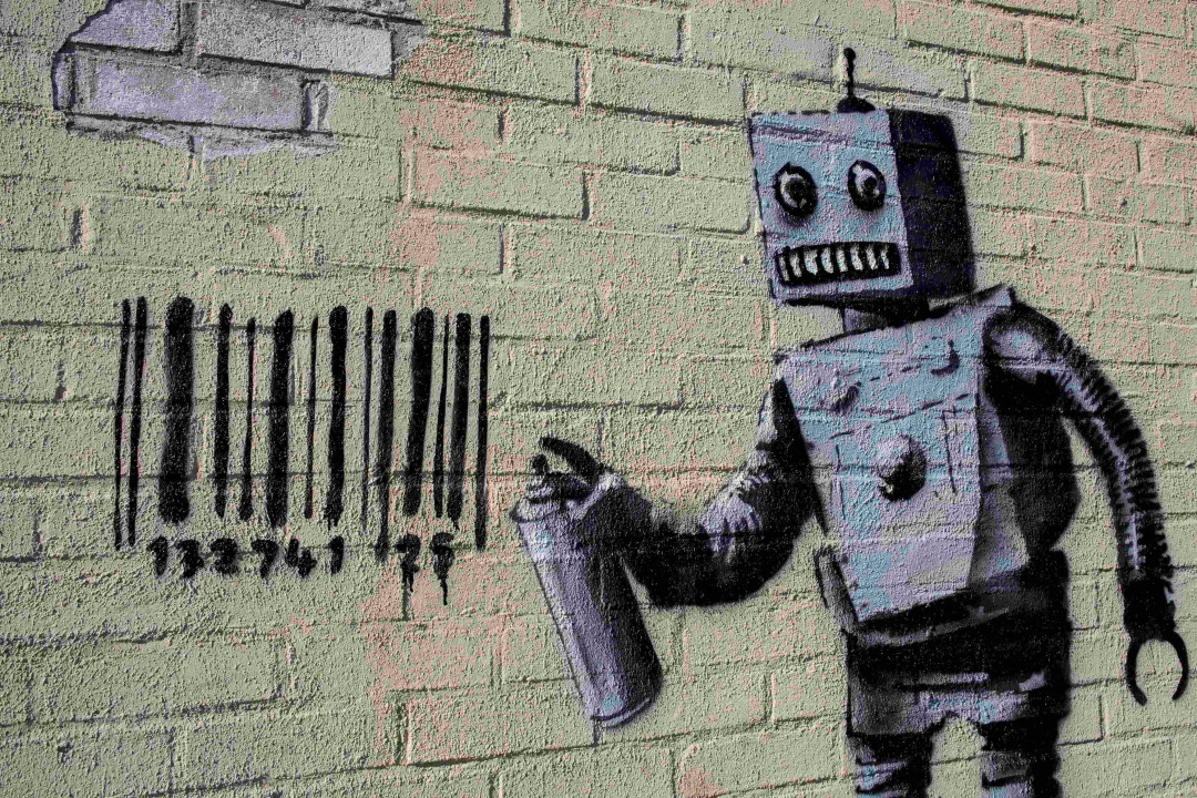 Grafit na kom robot sprejom crta barkod