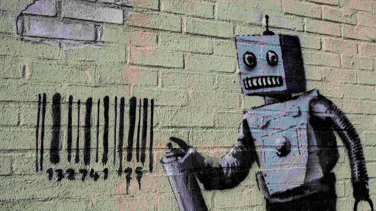 Grafit na kom robot sprejom crta barkod