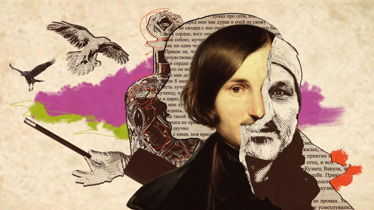 Collage with images of Gogol and the convicted Beka Tsirekidze