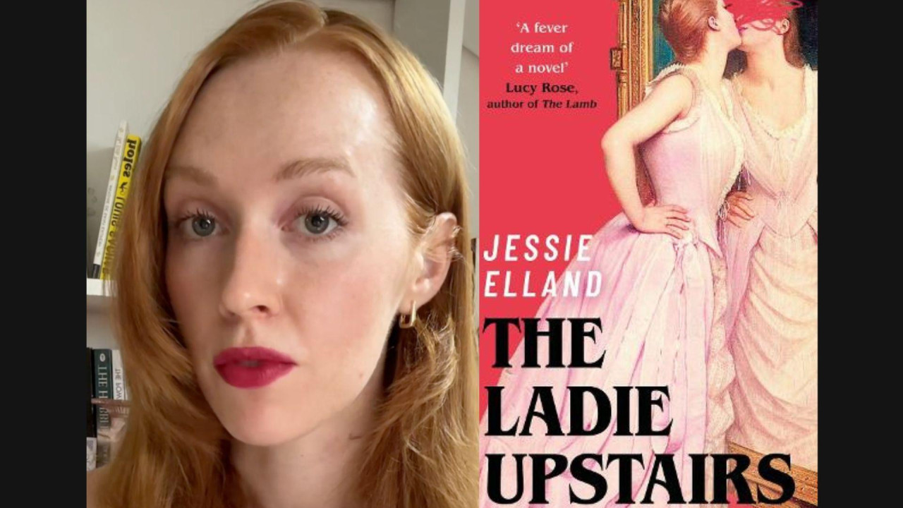 Fotografije Džesi Elend i korica njenog romana Dama na spratu iznad