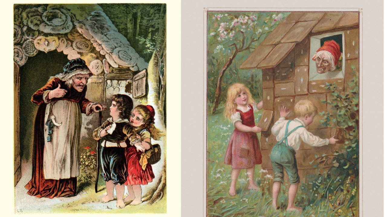 dve ilustracije veštica i dece 