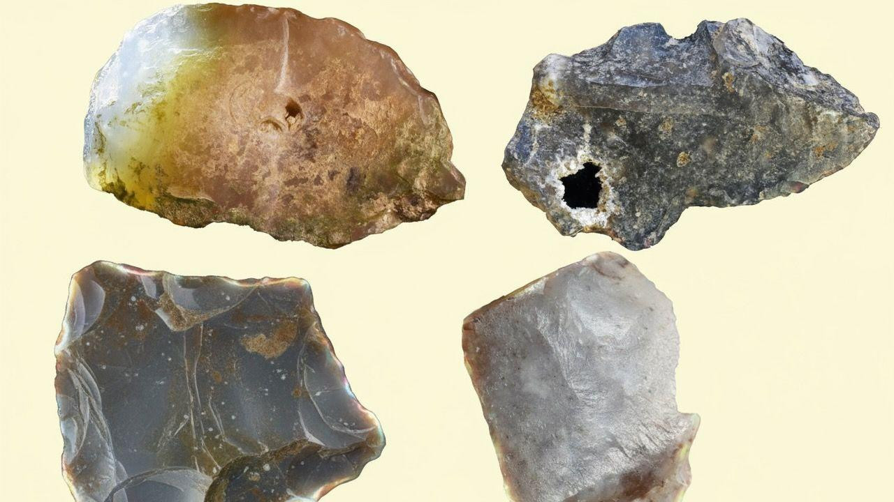 četiri kamene na bledožutoj pozadini 