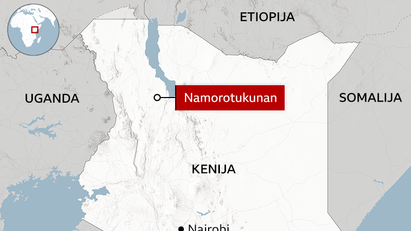 mapa istočne Afrike sa označenim brdom Namorotukunan