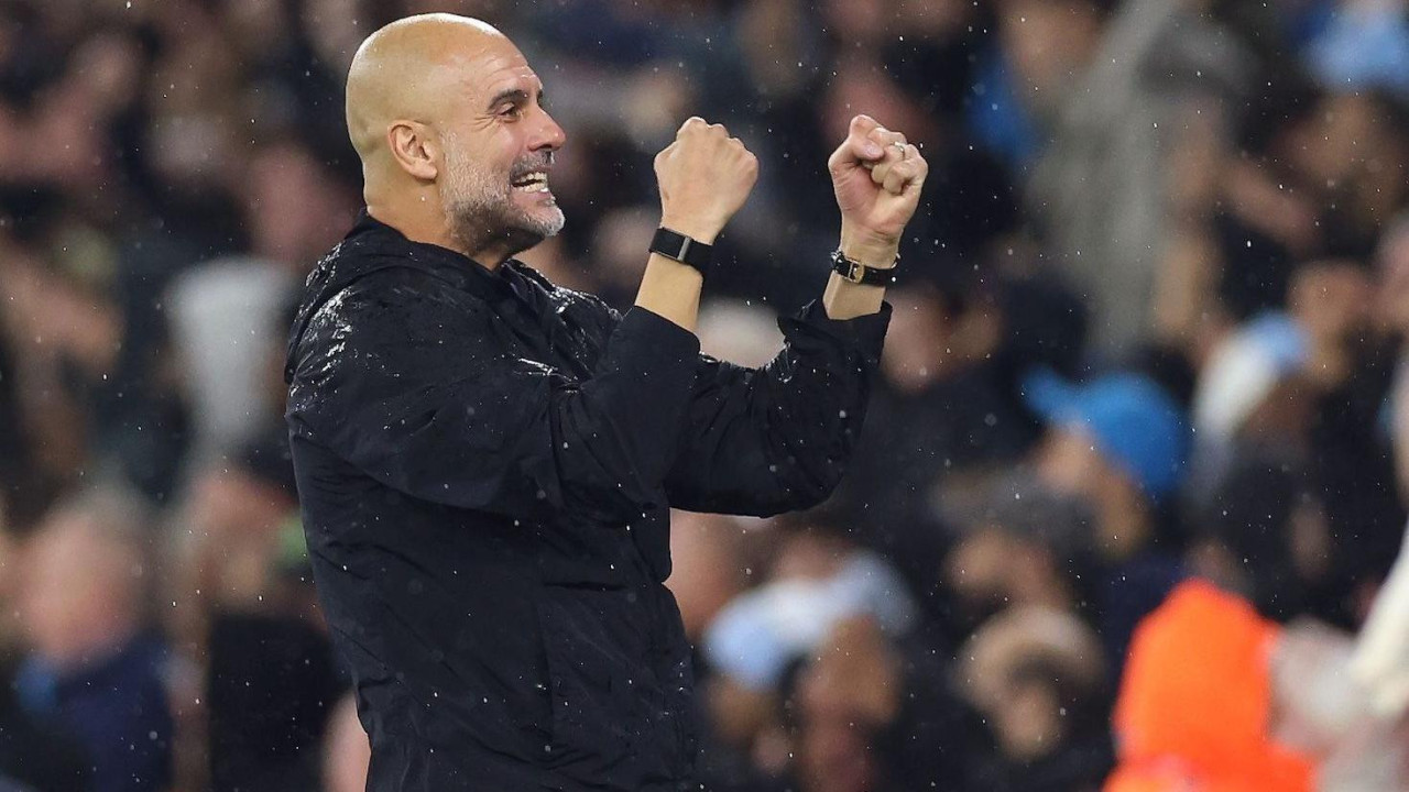 Pep Gvardiola proslavlja pogodak Erlinga Halanda  