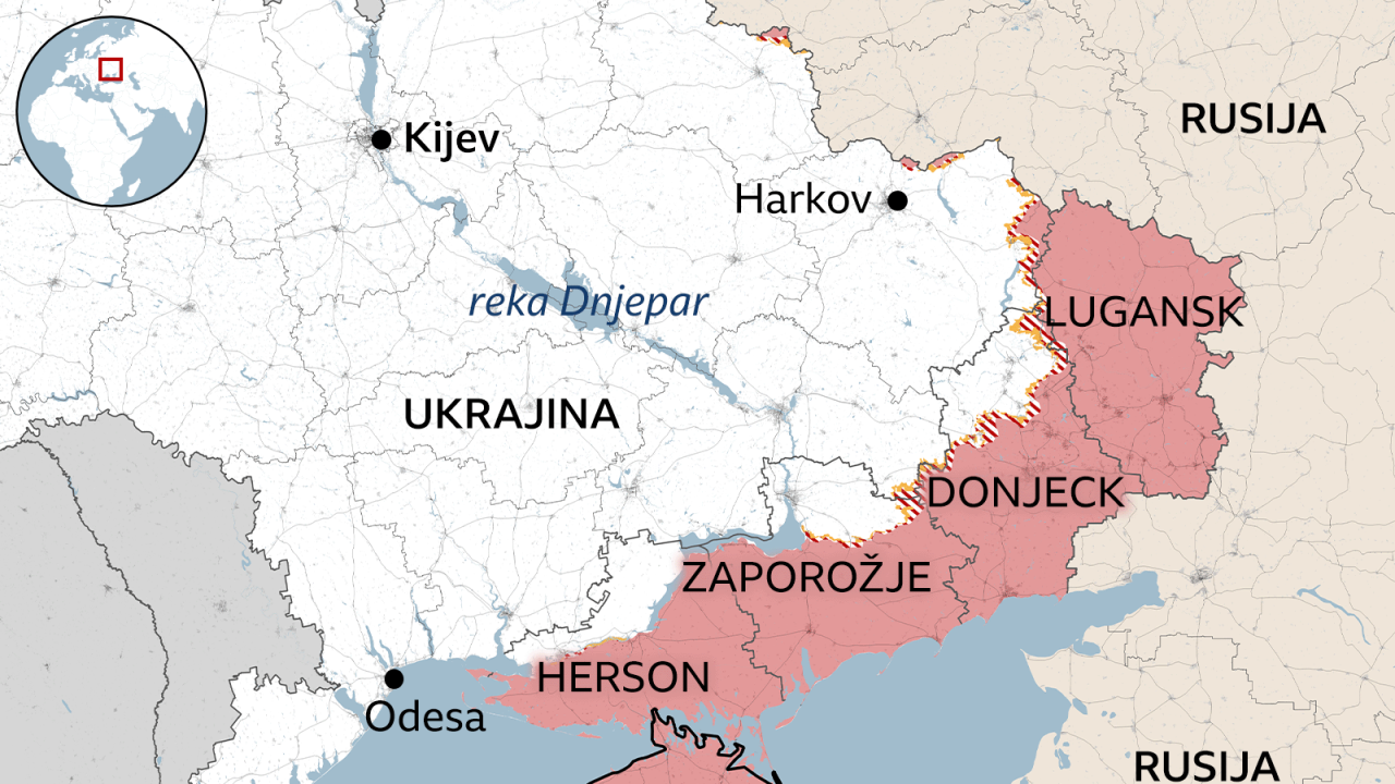 mapa ukrajine, mapa frontova u ukrajini, mapa teritorije koju je rusija osvojila