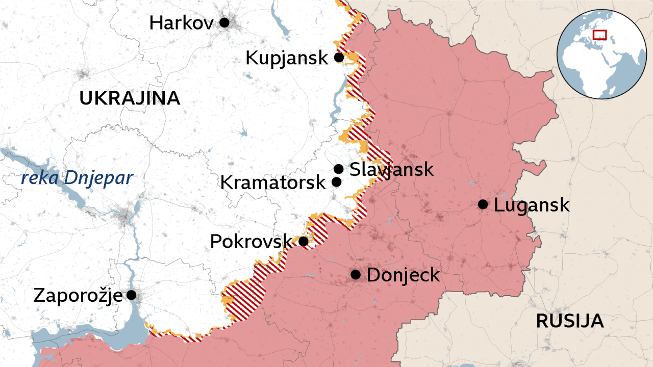 mapa ukrajine, mapa teritorije na istoku i jugu ukrajine pod ruskom kontrolom