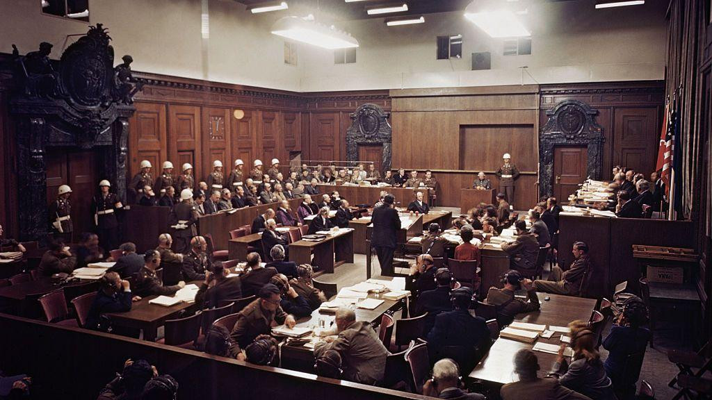 Pogled na sudnicu Nirnberškog tribunala tokom zasedanja 1945. godine.