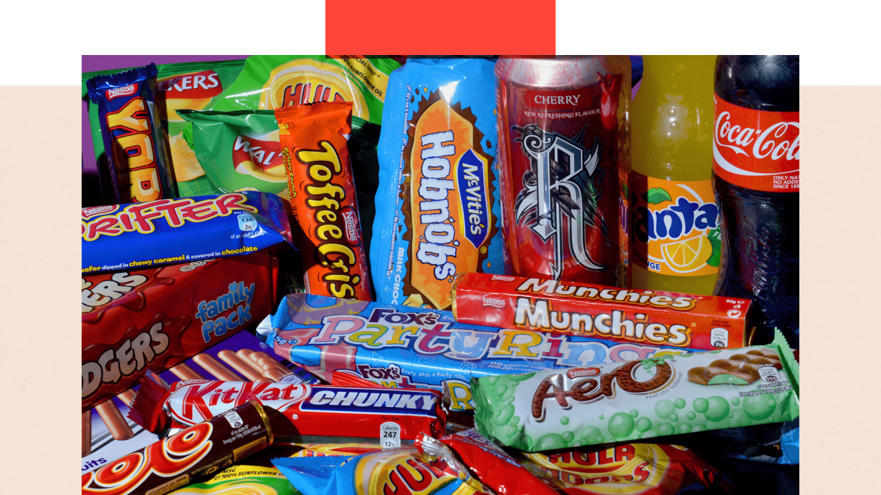Čokoladice, čips, koka-kola, fanta