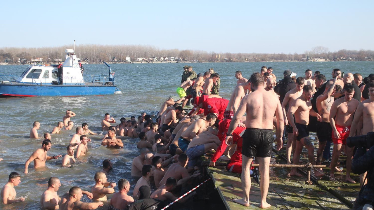 bogojavljanje u zemunu, plivanje za časni krst u zemunu na bogojavljanje, devojka prva doplivala do časnog krsta u zemunu