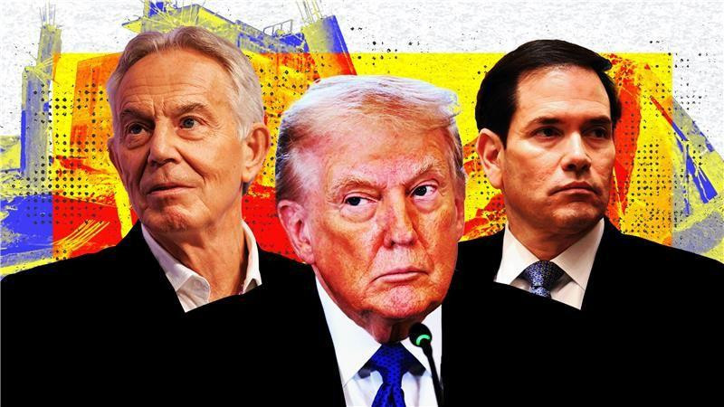 Američki predsednik Donald Tramp (u sredini) imenovao je bivšeg premijera Velike Britanije Tonija Blera (levo) i državnog sekretara SAD Marka Rubija (desno) u „osnivački izvršni odbor“ njegovog Odbora za mir