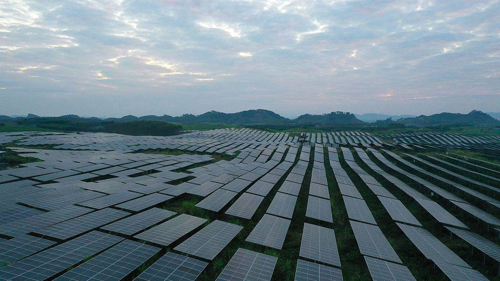 Redovi solarnih panela na zelenoj površini