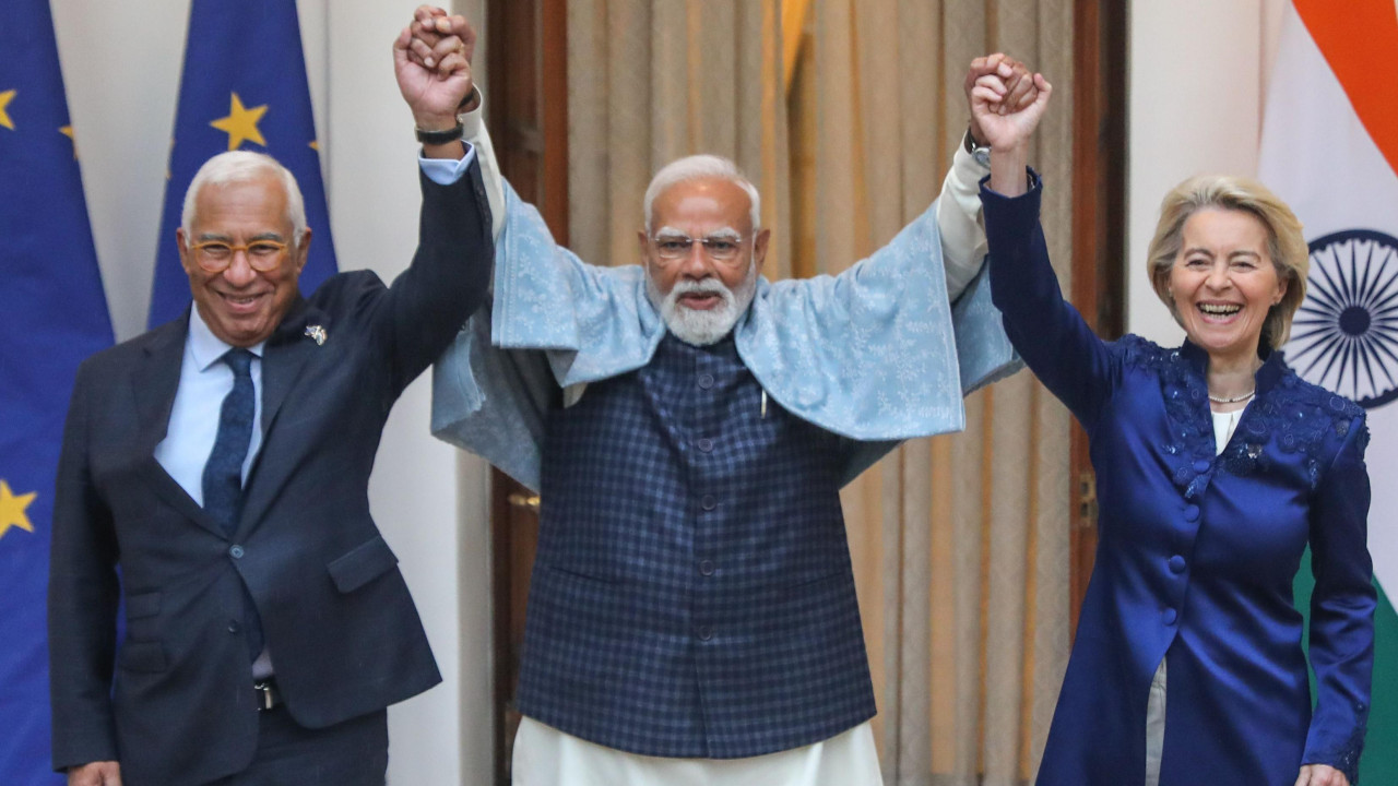 Šef Evropskog saveta Antonio Košta, indijski premijer Narendra Modi i šefica Evropske komisije Ursula fon der Lajen u Delhiju 