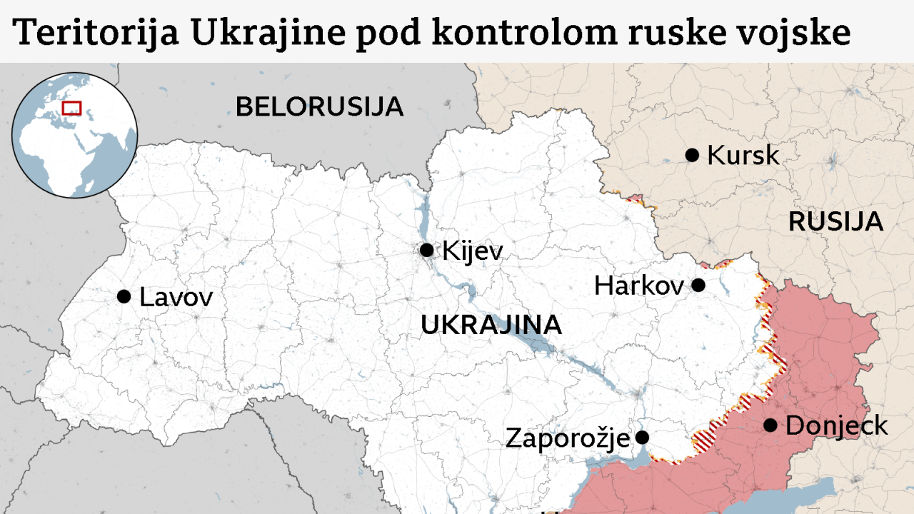 mapa ukrajine i teritorija pod kontrolom Rusije