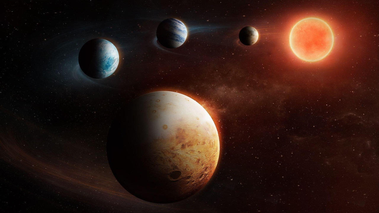 Ilustracija udaljenog planetarnog sistema u svemiru 