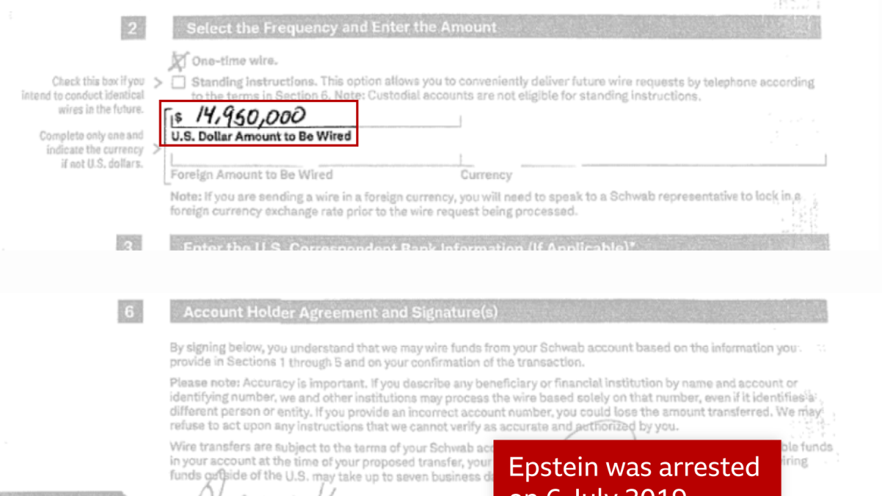 Epstin je potpisao nalog za prenos 14,95 miliona dolara za kupovinu nekretnine 5. jula 2019. godine, dan pre hapšenja
