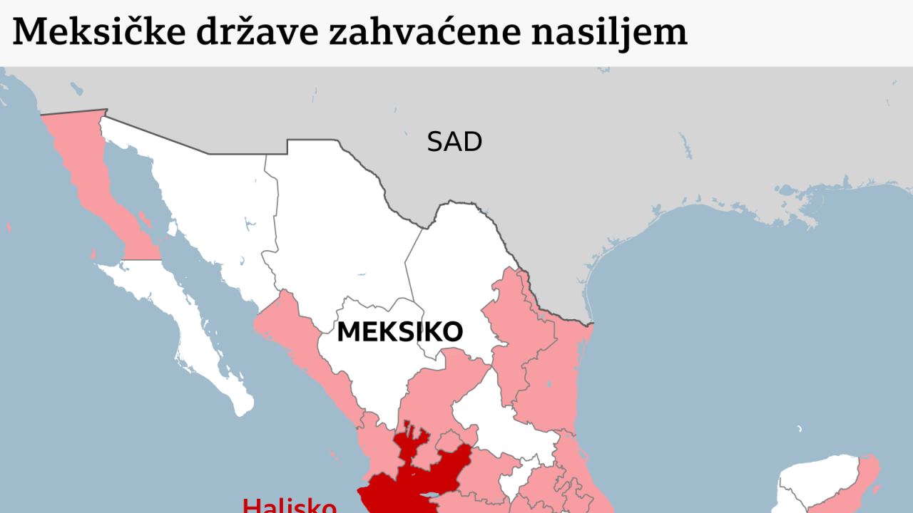 mapa meksika, meksičke države zahvaćene nasiljem