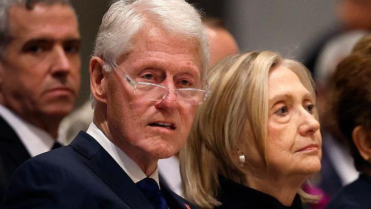 Bill and Hillary Clinton at a funeral service in Washington DC (file pic)