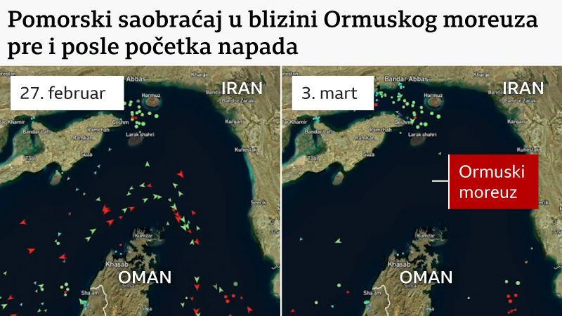 Mapa ormuskog moreuza, pomorski saobraćaj u ormuskom moreuzu