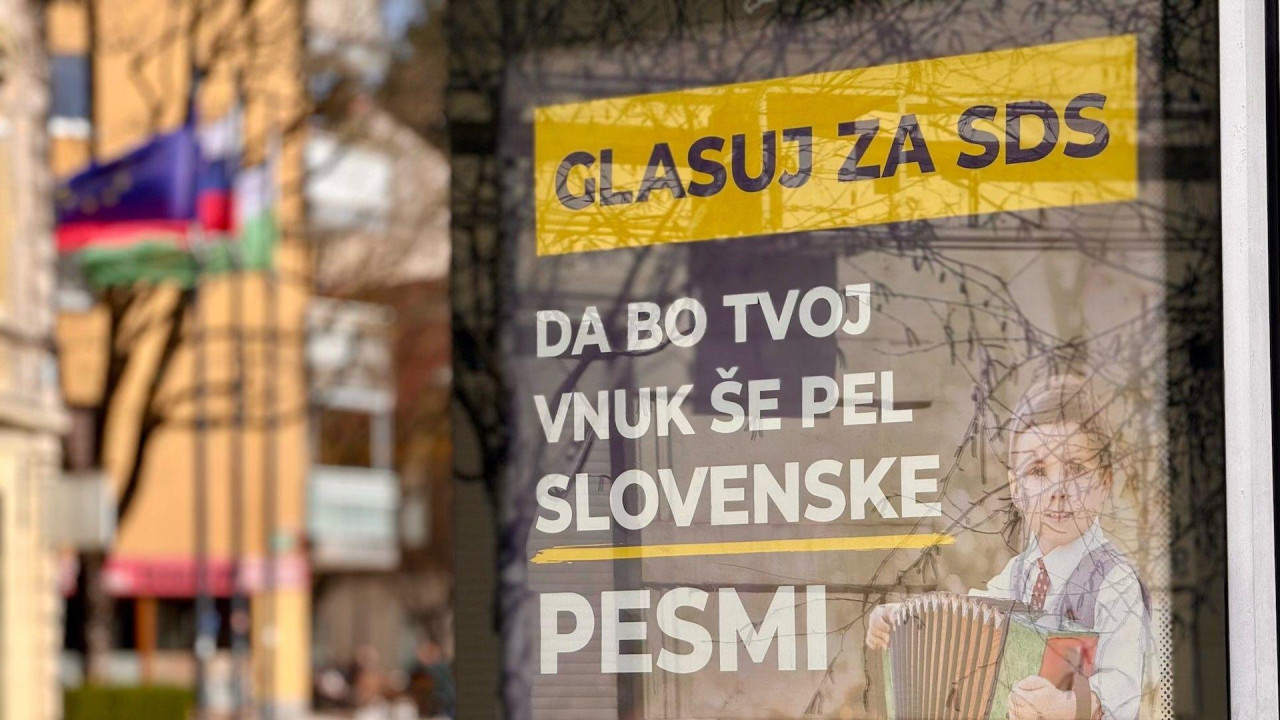Dečak svira harmoniku na bilbordu SDSa