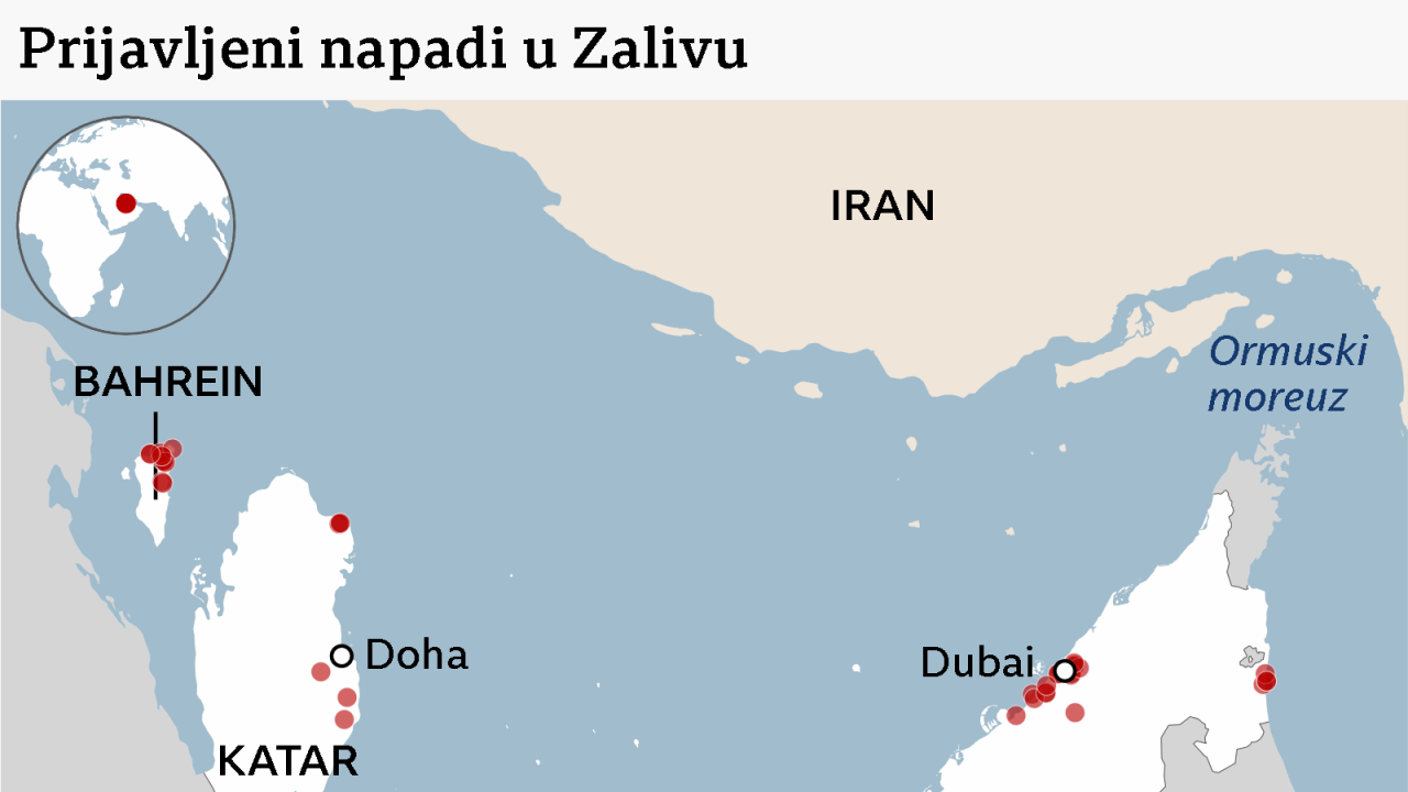 Mapa prijavljenih napada u Zalivu