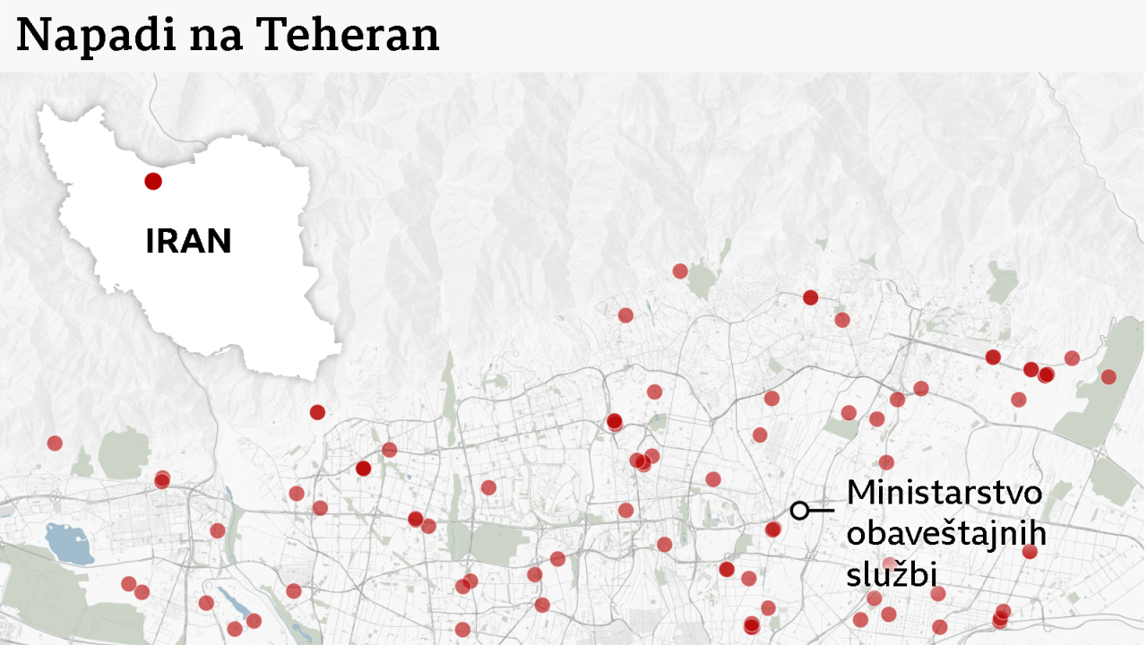 Mapa napada na Teheran