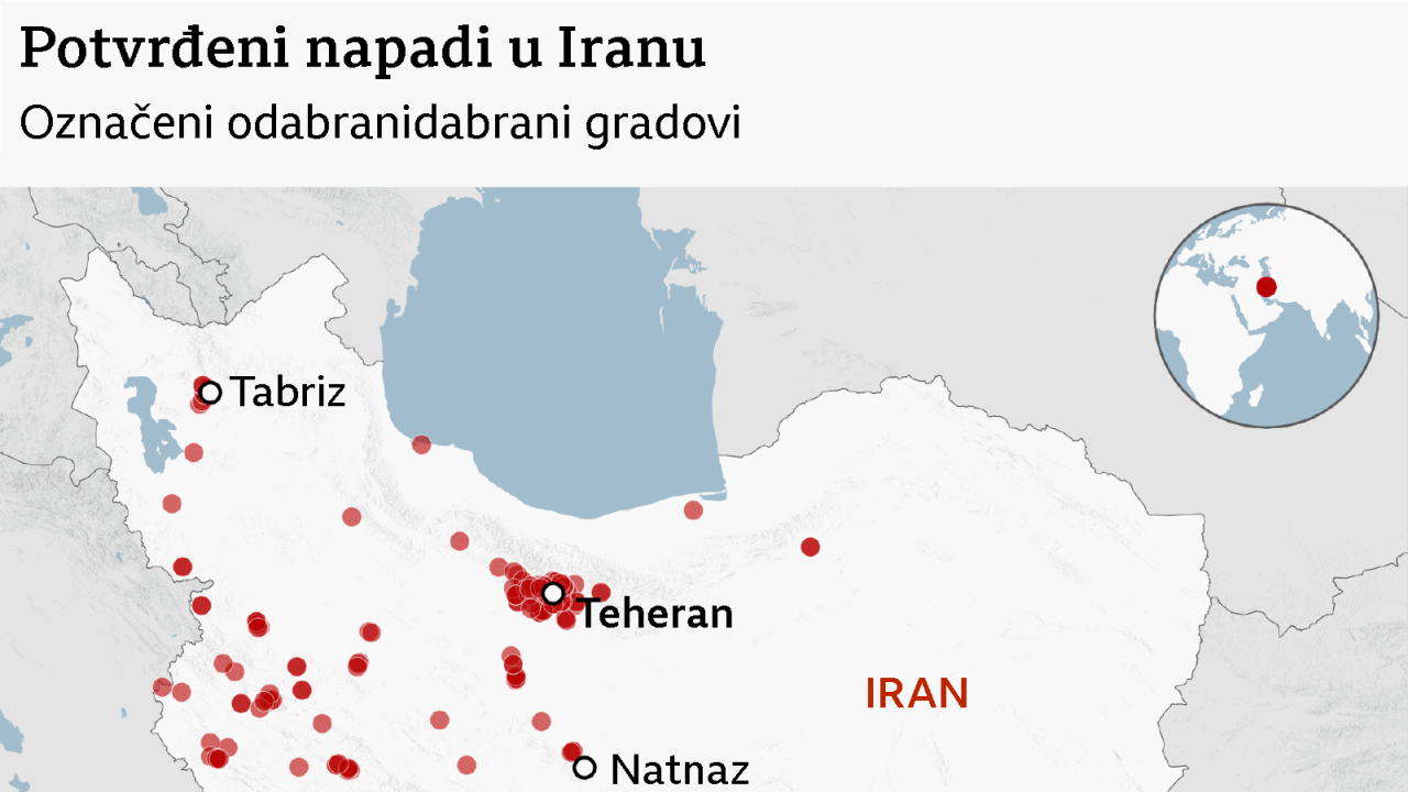 Mapa potvrđenih napada u Iranu