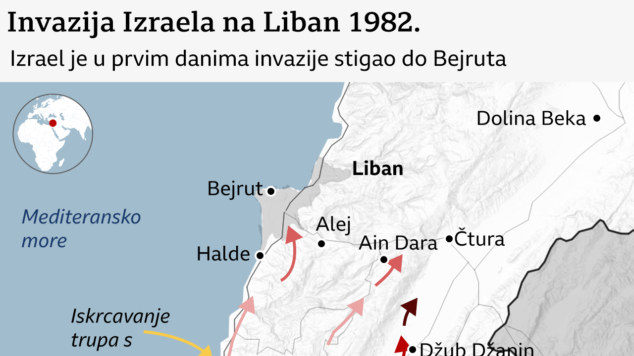 Mapa invazije Izraela na Liban 1982. godine