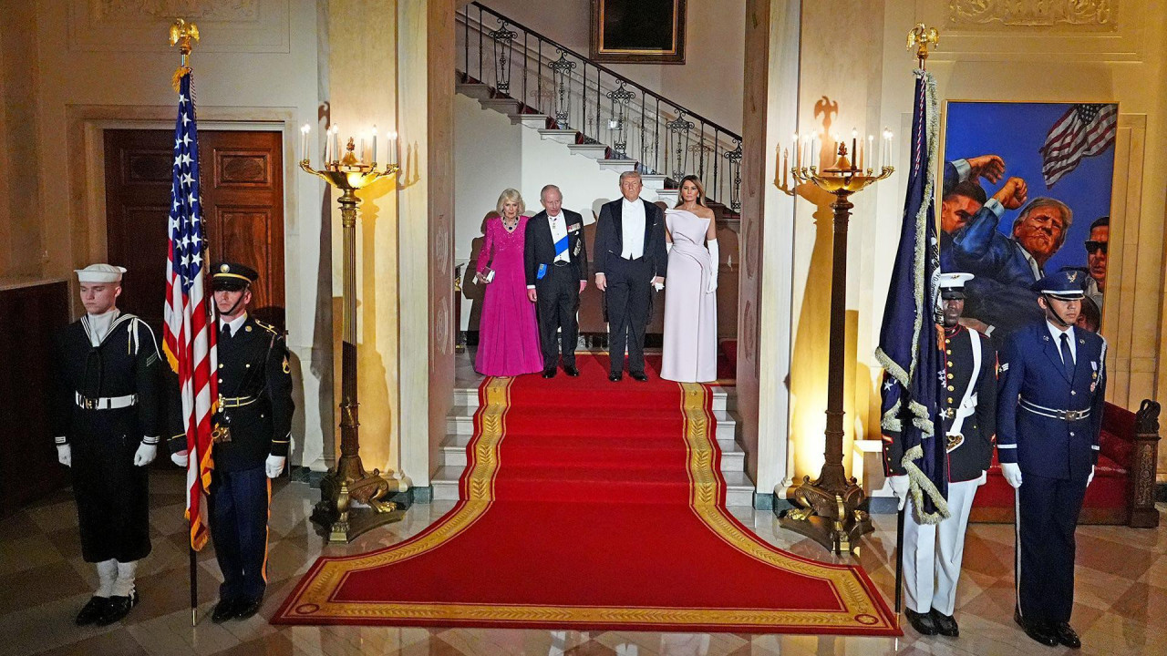 Kraljica Kamila, kralj Čarls, predsednik Tramp i prva dama Melanija Tramp u Beloj kući 