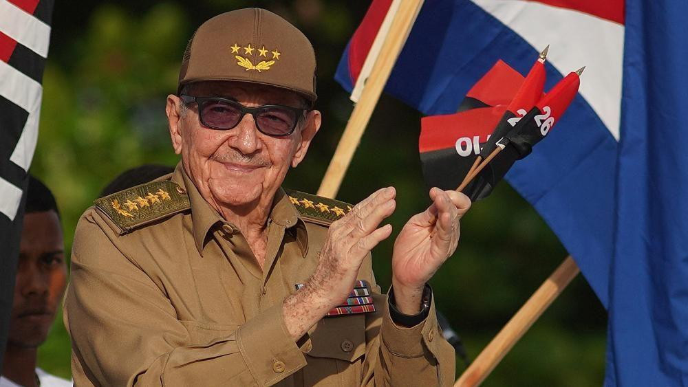 Raul Castro, in a khaki military uniform and sunglasses, is seen in Havana, Cuba in 2022