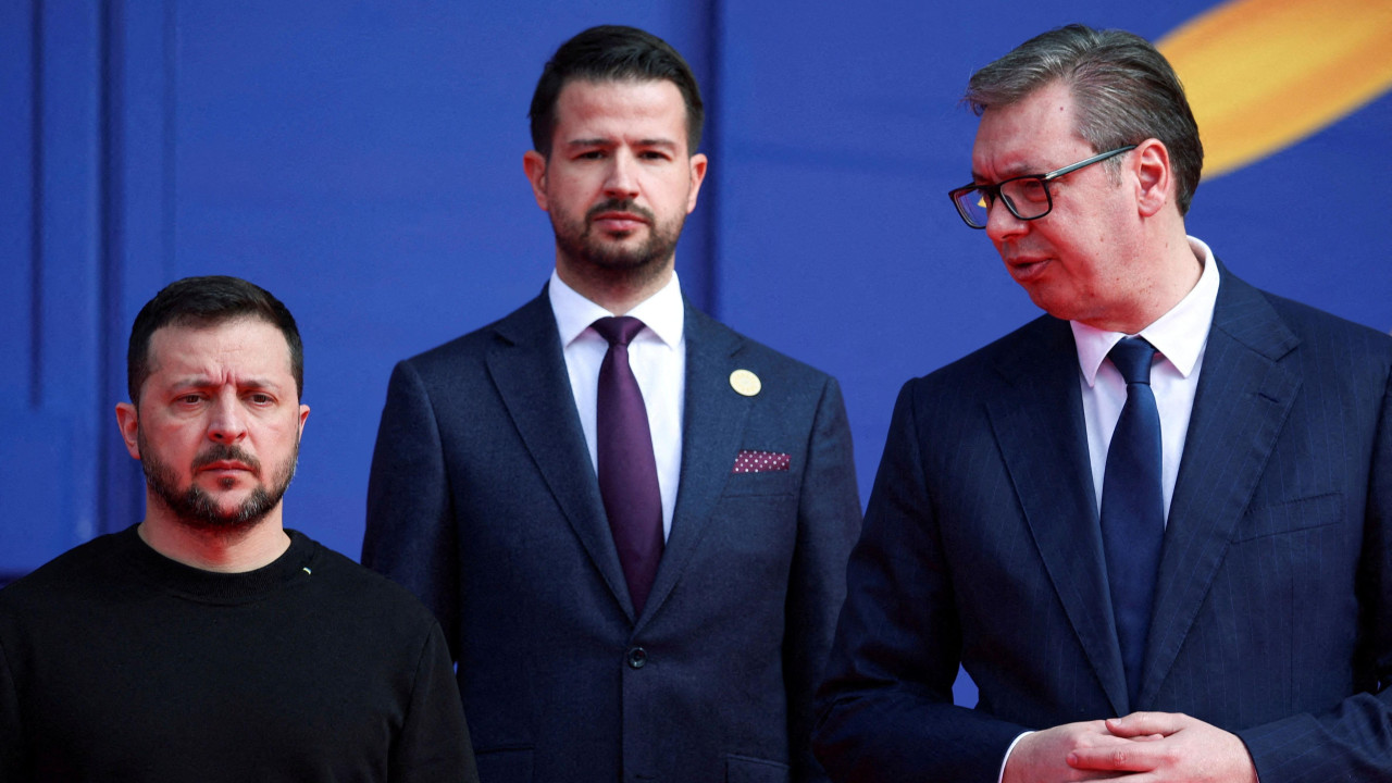 Vladimir Zelenski, Jakov Milatović i Aleksandar Vučić u Tirani februaru 2024.