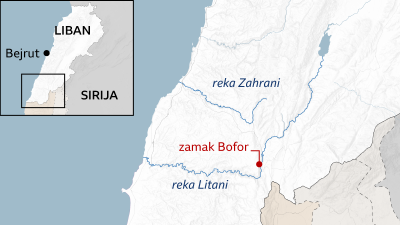 mapa libana, gde je zamak bofor, mapa zamka bofor u libanu