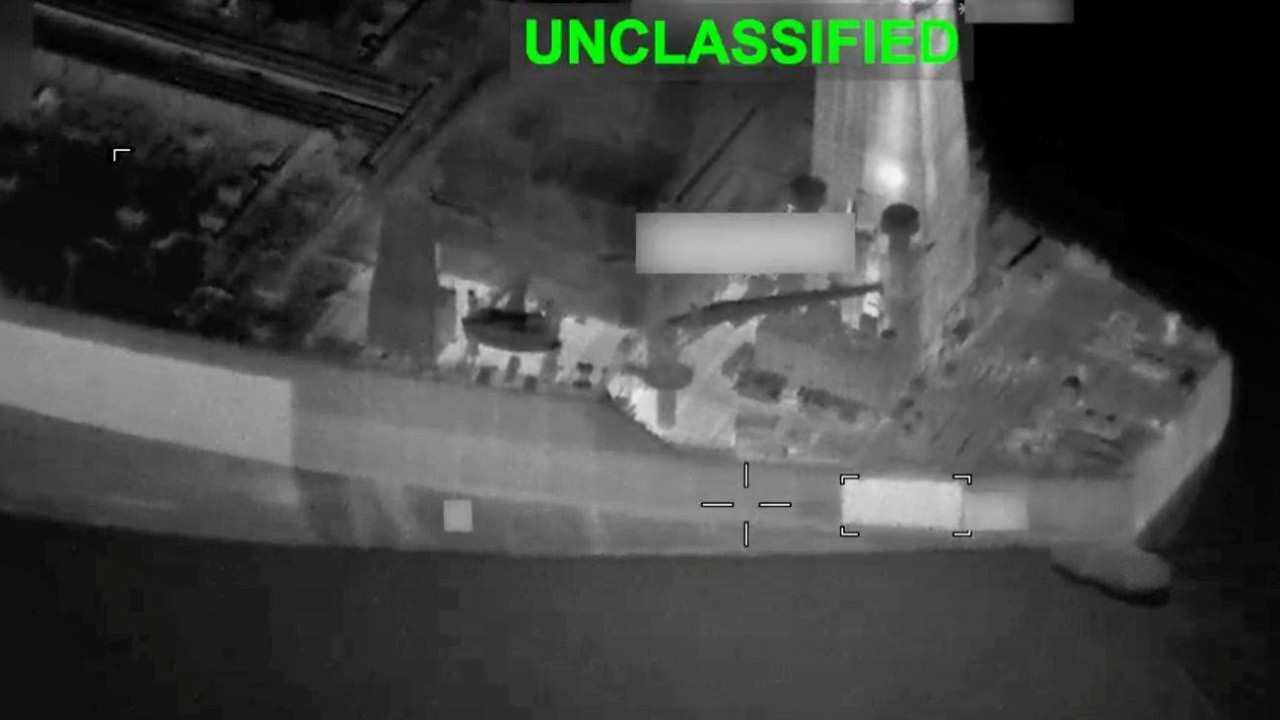 
                    Still from a video released by US Central Command purportedly showing the the Botswana-flagged M/T oil tanker with a green text overlay that reads 'unclassified'.
       