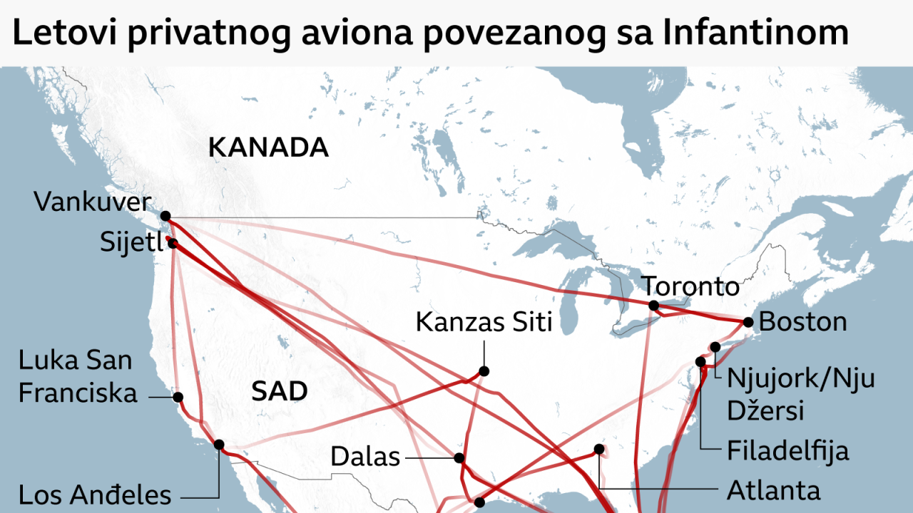 Mapa letova privatnog aviona povezanog sa Infantinom