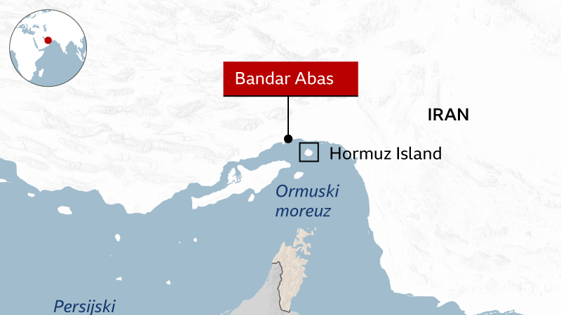 Mapa Ormuskog moreuza i pozicije Bandar Abasa