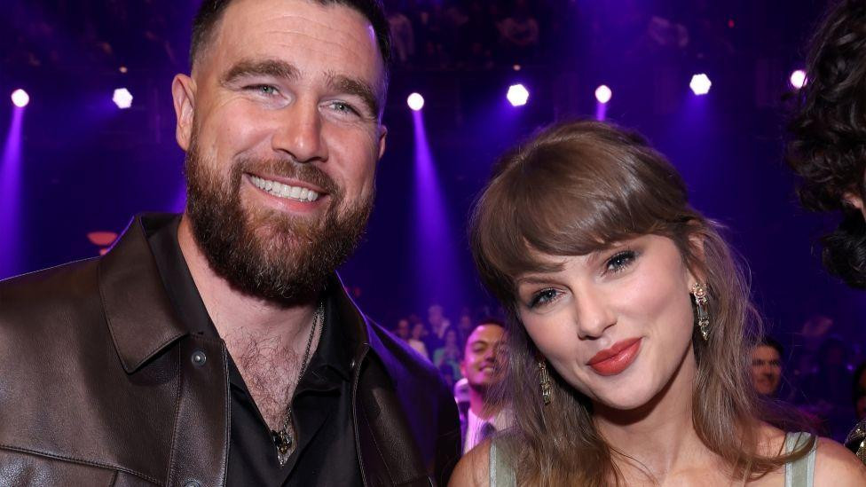 Travis Kelce and Taylor Swift at 2026 iHeartRadio Music Awards at Dolby Theatre on March 26, 2026 in Los Angeles, California. 