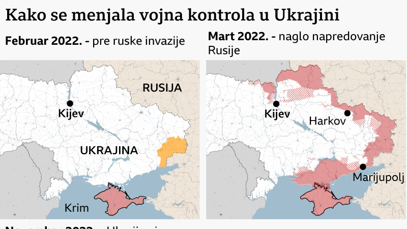 Mapa ukrajine i kako se menjaka njena kontrola tokom rata