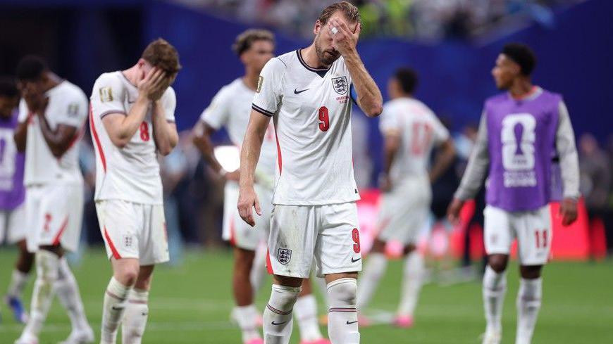 England captain Harry Kane reacts after the team's exit from the World Cup