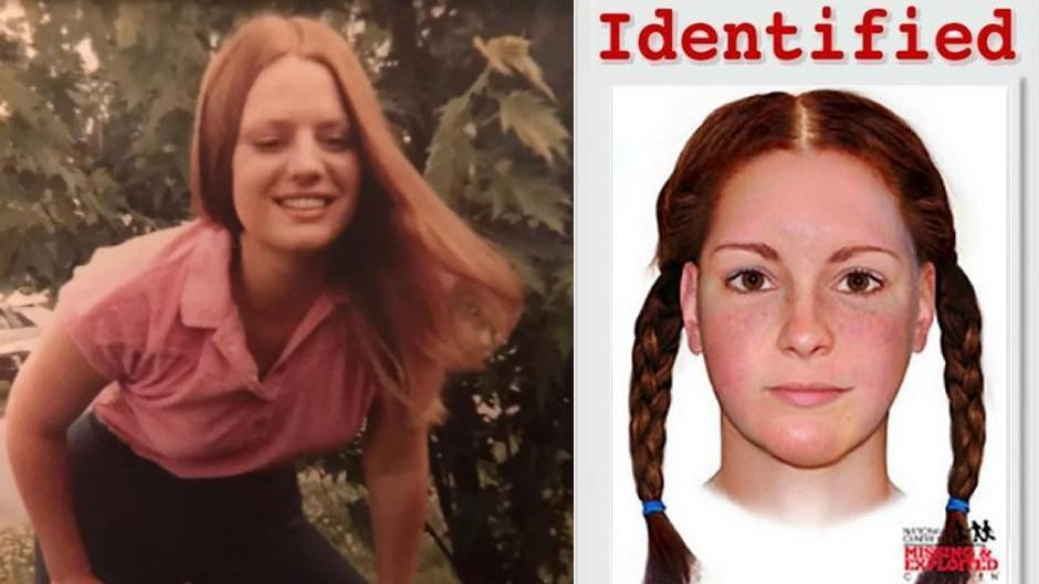 dve fotografije jedna pored druge - na levoj mlada žena duge kose se smeje ispod drveta. Na desnoj kompjuterski generisana fotografija iznad koje crvenim slovima piše identifikovana 