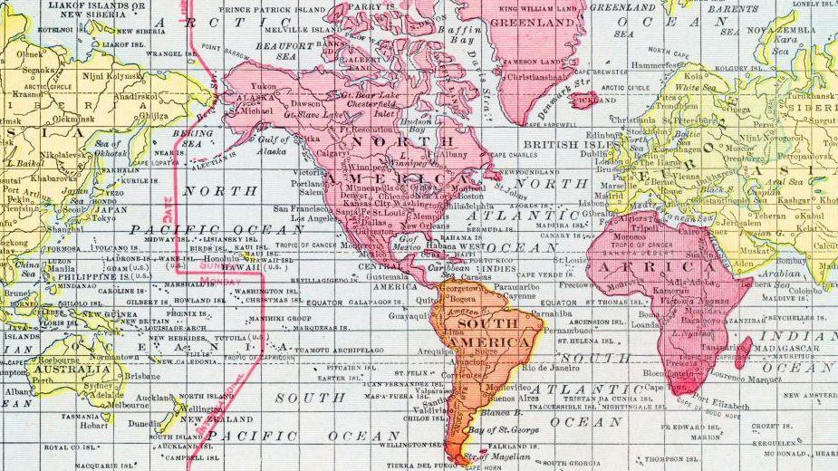 A colour map of the world on Mercator's projection. Archive photo