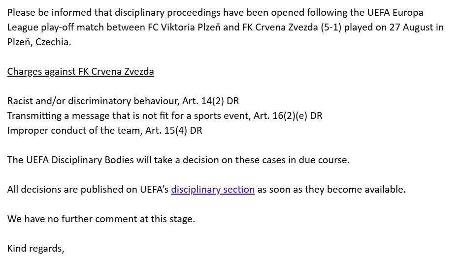 UEFA pokrenula postupak protiv Zvezde