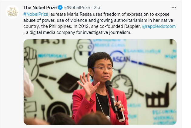 TwitterScreenshot/Nobel Prize/Marija Resa
