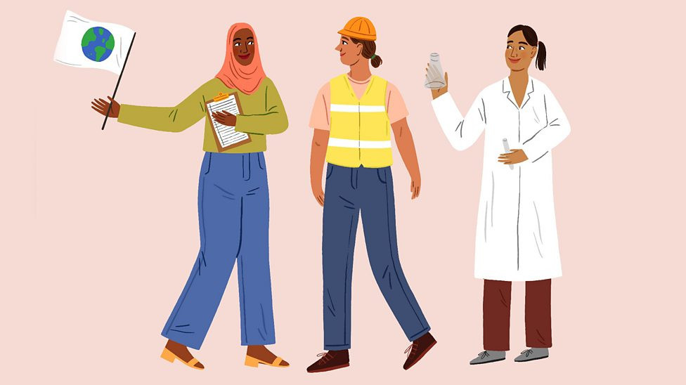 Illustration showing three women professionals
