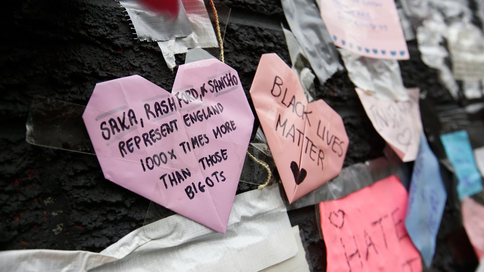 Marcus Rashford mural covered with messages of support after it was defaced following the Euro 2020 Final between Italy and England - Withington, Manchester, Britain - July 13, 2021
