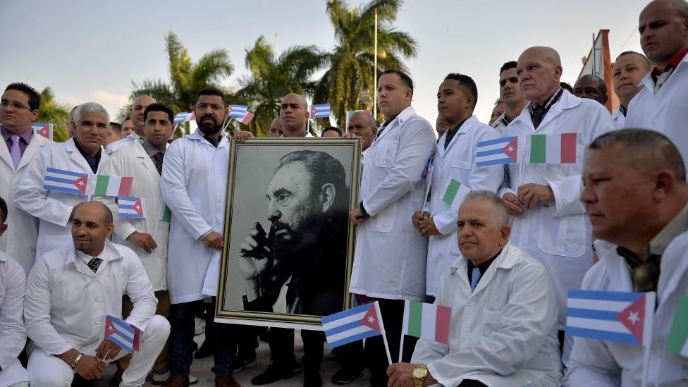 Cuban doctors before leaving for Italy in 2020