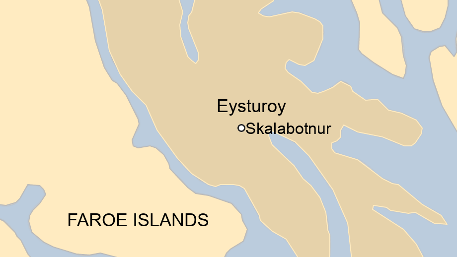 Map: A map showing where Skalabotnur is in the Faroe Islands.