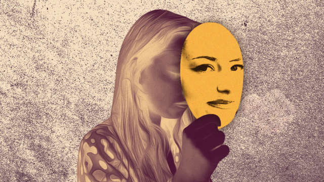 ilustracija devojke Kristine sa maskom radosnog lica