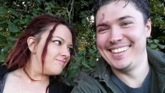 Adelle Overton looks lovingly at her boyfriend Steven Uden, who is smiling at the camera